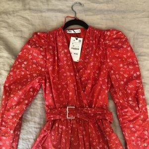 ZARA floral poplin tap with belt